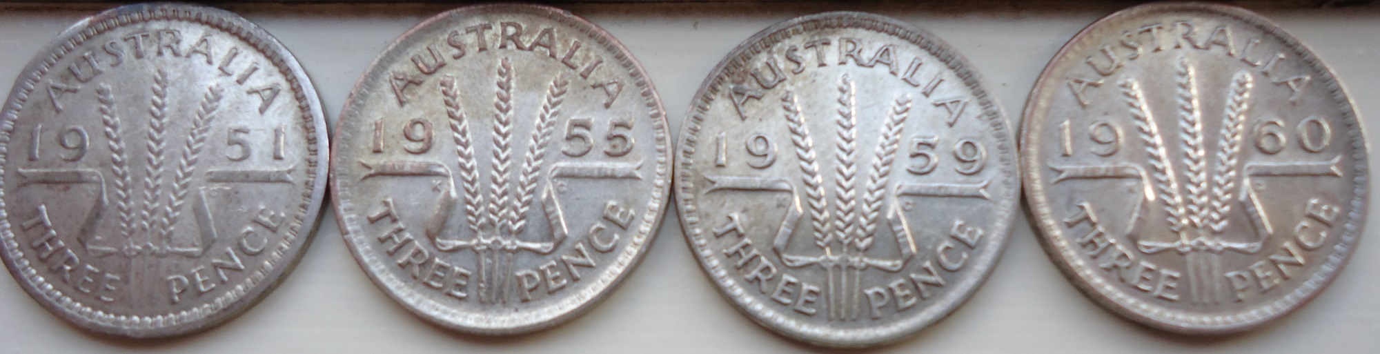 Australian-Threepence-1951,-1955,-1959,-1960---Grading